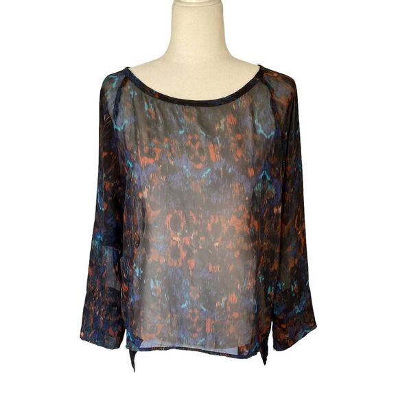 Anthropologie Sunday in Brooklyn Abstract Watercolor Print Sheer Top Size M - Picture 1 of 13